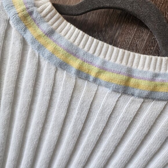 RUSS Liz Claiborne V-Neck White Tennis Sweater Women's Size XL Preppy Cable Knit - Picture 13 of 13